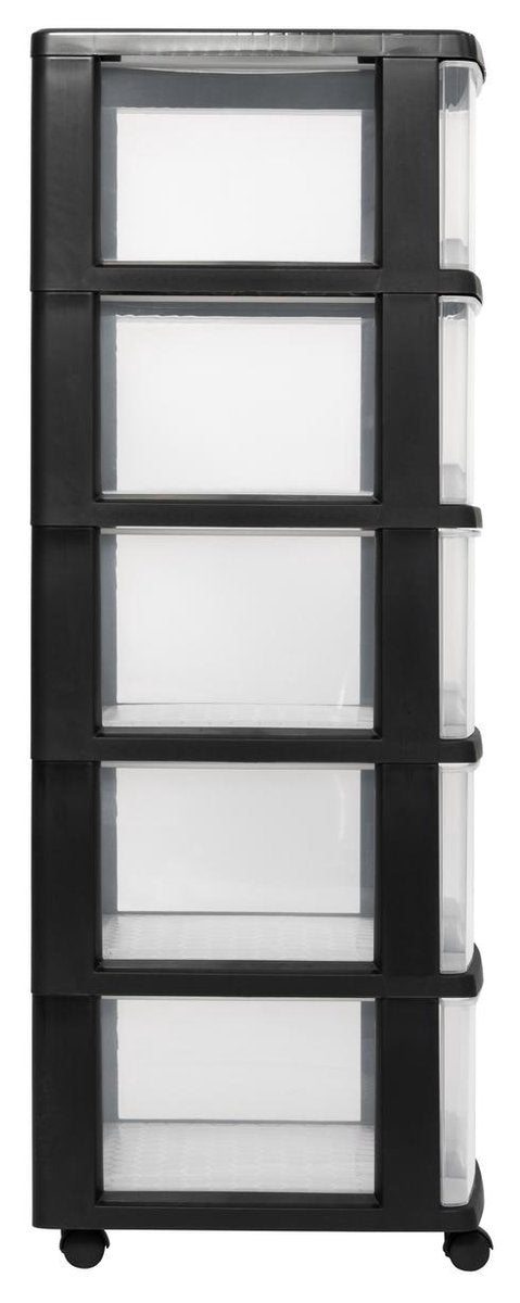 Système de tiroirs Curver essentials - 5x20 litres - noir transparent