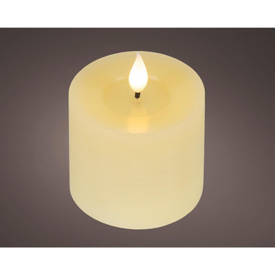 Bougie LED réaliste Lumineo avec mèche de cire et effet flamme Ø7,5x9,5cm crème avec minuterie 6 heures, fonctionne sur piles