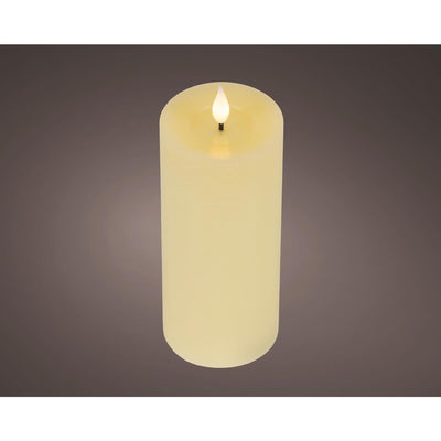 Bougie LED réaliste Lumineo avec mèche de cire et effet flamme Ø7,5x20cm crème avec minuterie 6 heures, fonctionne sur piles