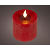 Bougie LED réaliste Lumineo avec mèche de cire et effet flamme ø7,5x9,5 cm rouge avec minuterie 6 heures, fonctionne sur piles - afbeelding 1