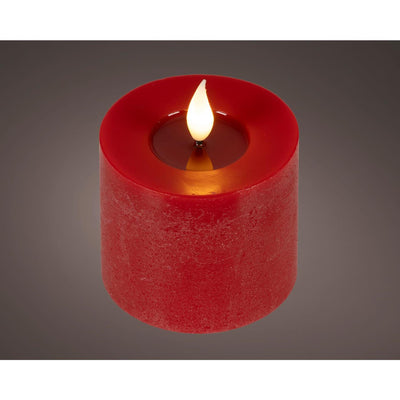 Bougie LED réaliste Lumineo avec mèche de cire et effet flamme ø7,5x9,5 cm rouge avec minuterie 6 heures, fonctionne sur piles