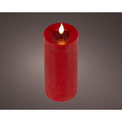 Bougie LED réaliste Lumineo avec mèche de cire et effet flamme ø7,5x20cm rouge avec minuterie 6 heures, fonctionne sur batterie