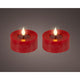 Bougie chauffe-plat LED réaliste Lumineo avec effet flamme Ø7,5x6cm rouge avec minuterie 6 heures, alimentée par batterie - 2 pièces