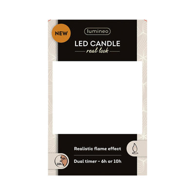 Bougie LED réaliste Lumineo avec mèche de cire et effet flamme ø7,5x9,5cm or avec minuterie 6 heures, fonctionne sur piles