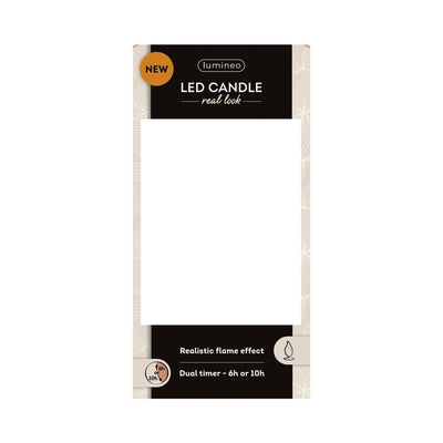 Bougie LED réaliste Lumineo avec mèche de cire et effet flamme ø7,5x13,5cm or avec minuterie 6 heures, fonctionne sur piles