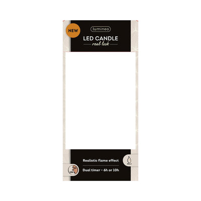 Bougie LED réaliste Lumineo avec mèche de cire et effet flamme ø7,5x20cm or avec minuterie 6 heures, fonctionne sur batterie