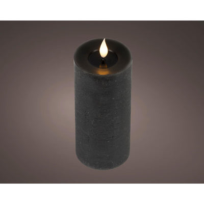 Bougie LED réaliste Lumineo avec mèche de cire et effet flamme ø7,5x20cm noire avec minuterie 6 heures, fonctionne sur batterie