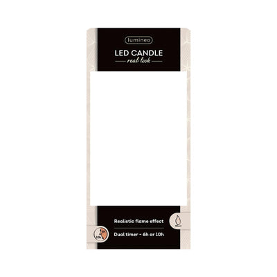 Bougie LED réaliste Lumineo avec mèche de cire et effet flamme ø7,5x20cm noire avec minuterie 6 heures, fonctionne sur batterie