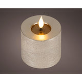 Bougie LED réaliste Lumineo avec mèche de cire et effet flamme ø7,5x9,5cm gris clair avec minuterie 6 heures, alimentée par batterie - afbeelding 1