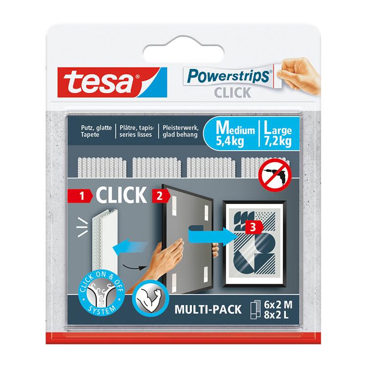 Tesa 1074182 - multiprises clic combo 6x2 m 8x2 l | 6 pièces