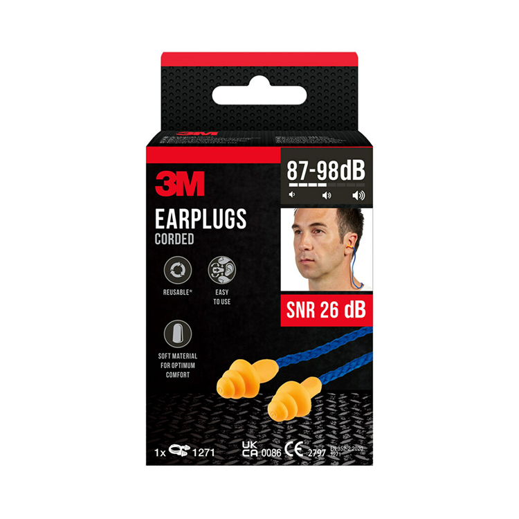 3m 1062058 - bouchons d'oreilles avec cordon 1 paquet (87-98 db) | 6 pièces