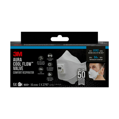 3m 1062200 - gant de masque aura le plus fin 9332pro5, valve ffp2, 5 hp | 1 pièce