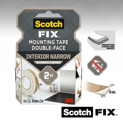 3m 1071430 - ruban de montage scotch-fix™ pour murs anti-éclaboussures 10mmx2m, 4 rouleaux | 6 pièces