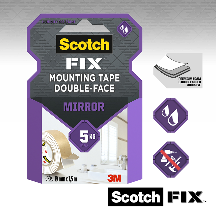 3m 1071427 - ruban de montage pour miroir scotch-fix™ 19mmx5m, 1 rouleau | 12 pièces
