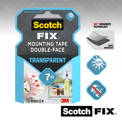 3m 1071432 - ruban de montage transparent scotch-fix™ 19mmx5m, 1 rouleau par pa | 12 pièces