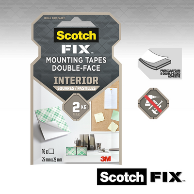 3m 1071431 - carrés de montage intérieurs scotch-fix™ 25 mm x 25 mm, 16 bandes | 16 pièces