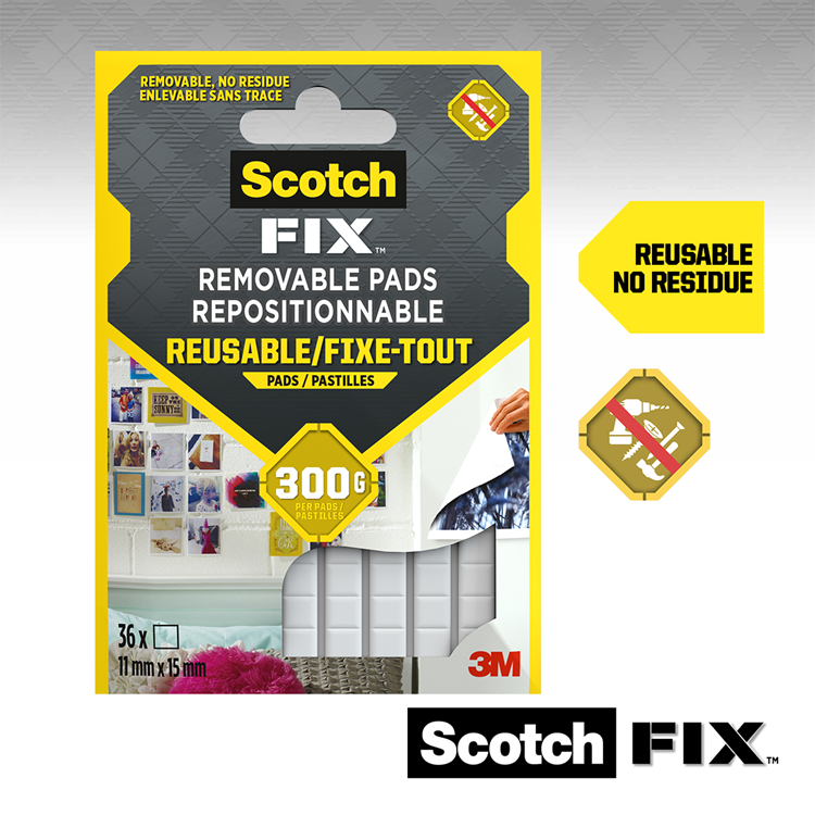 3m 1071429 - tampons auto-amovibles scotch-fix™ 11 mm x 15 mm, 36 hp | 24 pièces