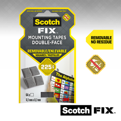 3m 1071433 - carrés de montage amovibles scotch-fix™ 7mmx12.7mm, 64 vies | 16 pièces