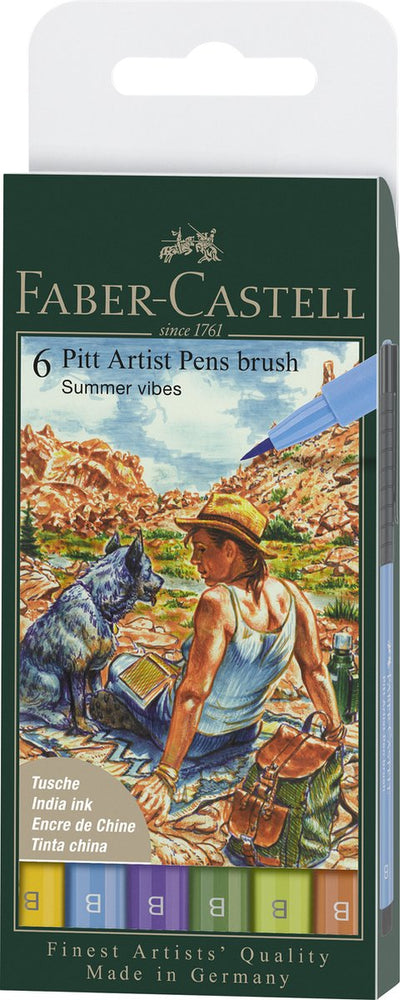 Faber-Castell marqueur de dessin Pitt Artist Pen Trousse à crayons 6 pièces, largeur de trait B - été - FC-167178