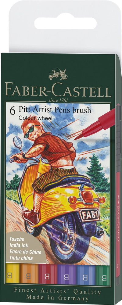 Faber-castell brushpen - stylo à dessin - stylo d'artiste Pitt - 6 pièces - couleur - fc-167174