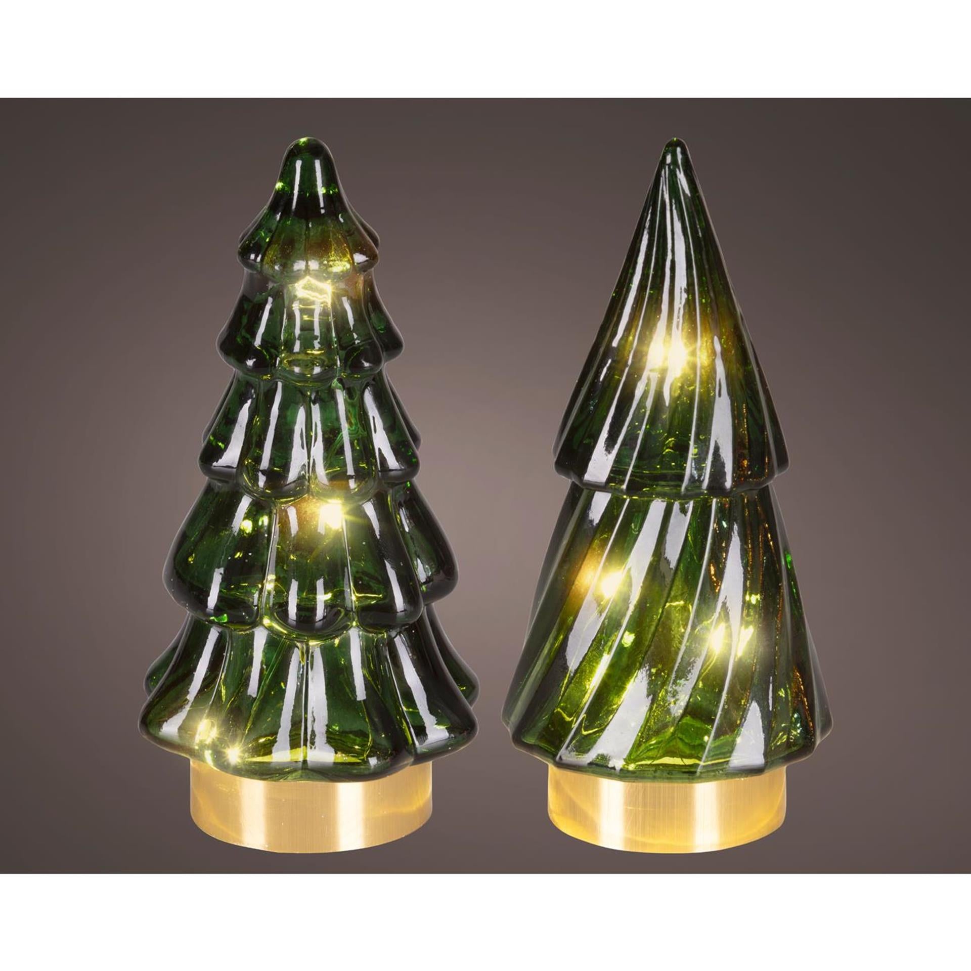 Lumineo micro LED Sapin de Noël en verre Ø6x12,8cm vert blanc chaud 2 assortis