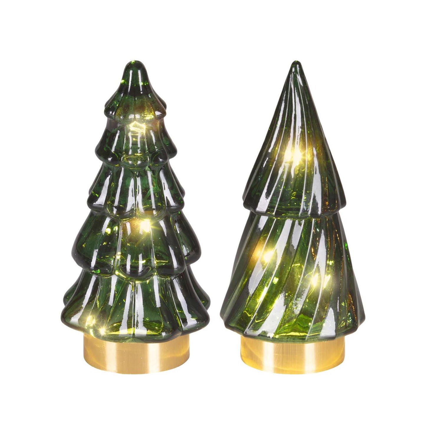 Lumineo micro LED Sapin de Noël en verre Ø6x12,8cm vert blanc chaud 2 assortis
