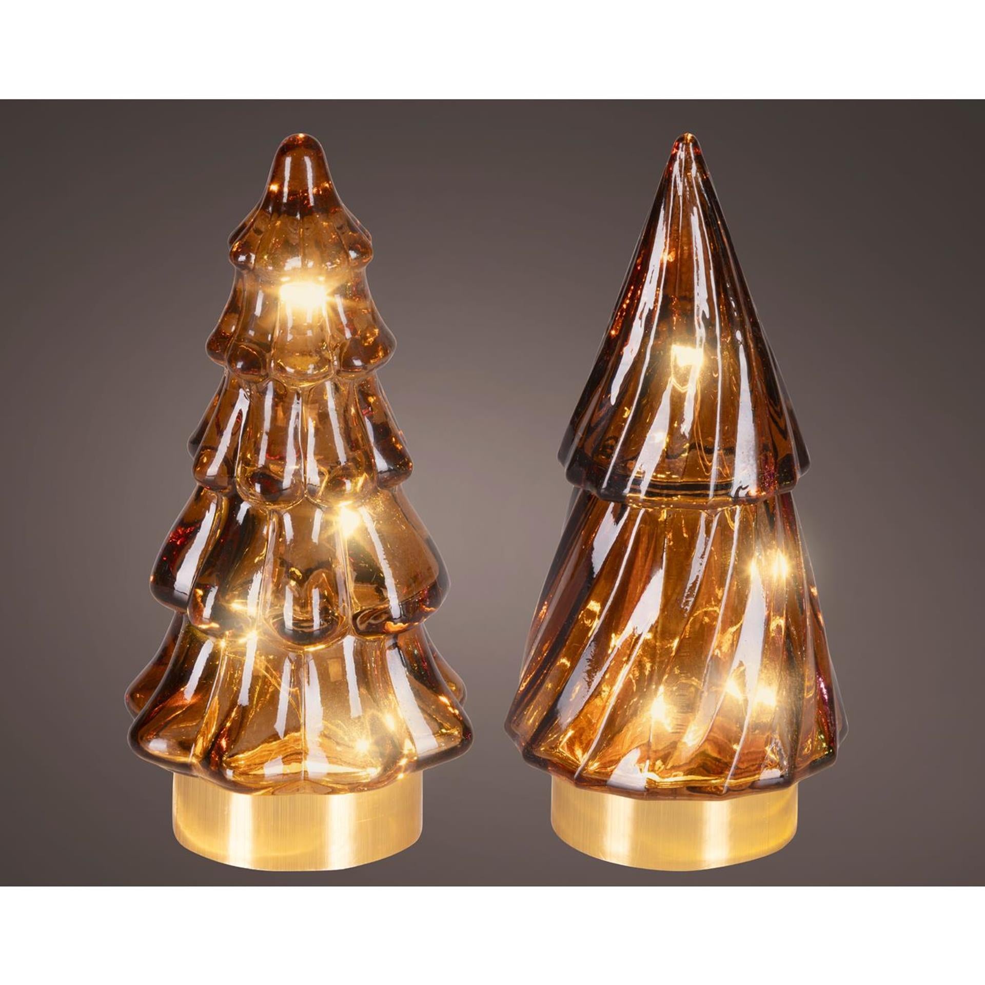 Lumineo micro LED Sapin de Noël en verre Ø6x12,8cm marron blanc chaud 2 assortis