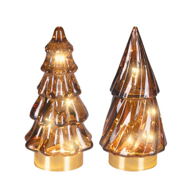 Lumineo micro LED Sapin de Noël en verre Ø6x12,8cm marron blanc chaud 2 assortis