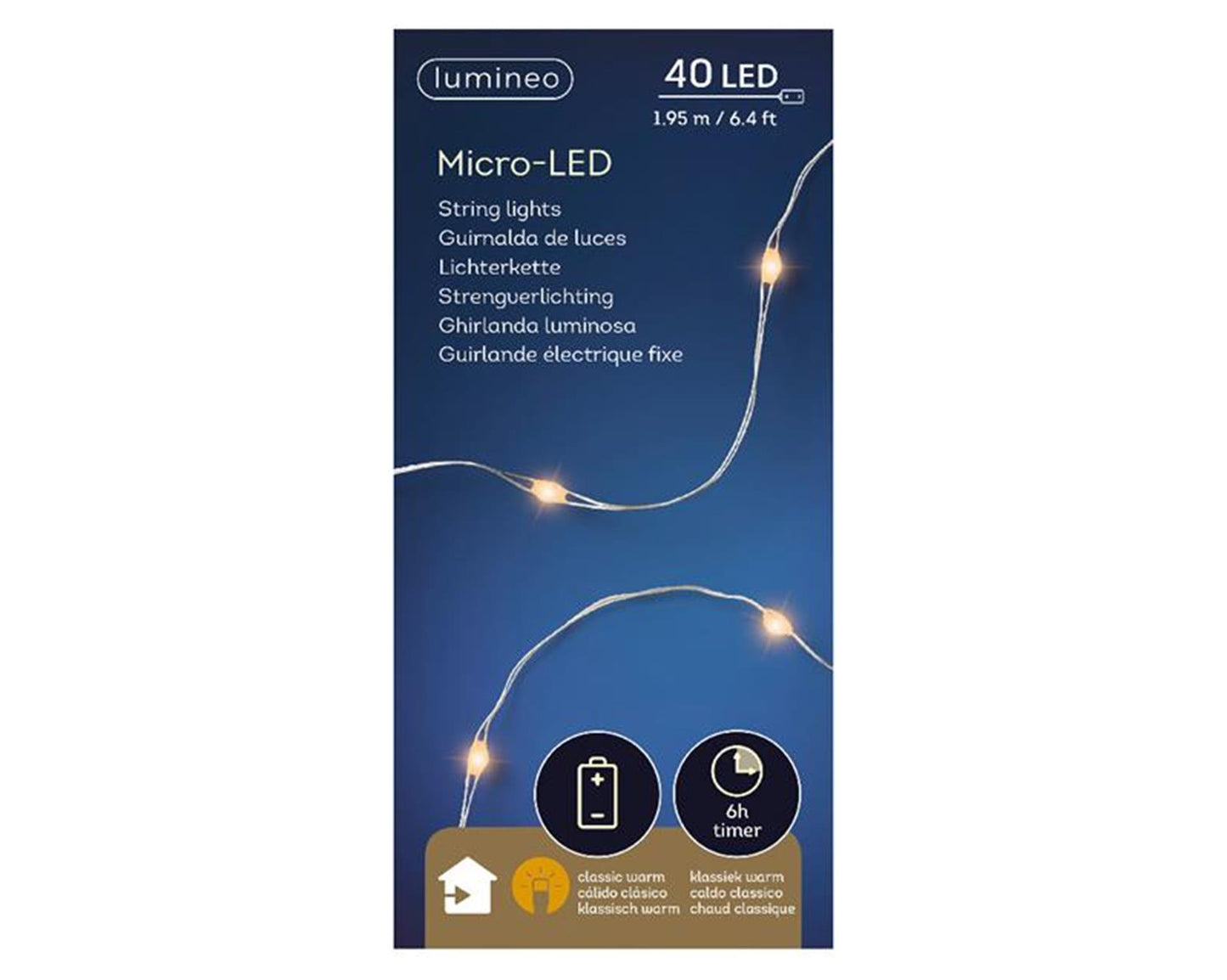 Cordon micro LED Lumineo argent195cm 40l