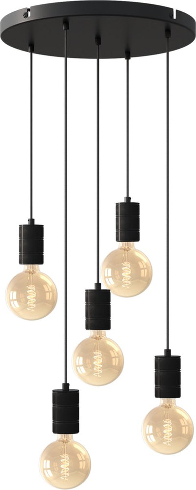 Plafonnier rétro Calex - 5x E27 - suspension industrielle - suspension ø50cm ronde - noir