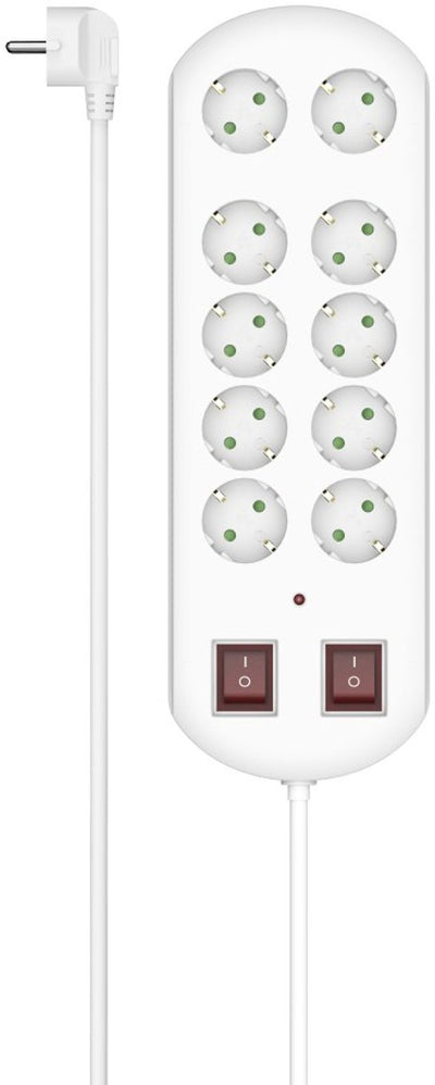 Multiprise Hama avec interrupteur - 10 prises - câble 2 m - avec protection contre les surtensions - blanc