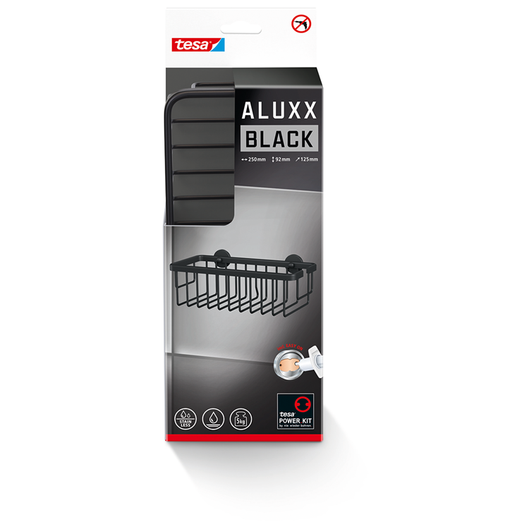 Tesa 1072288 - support de douche aluxx noir simple noir | 2 pièces