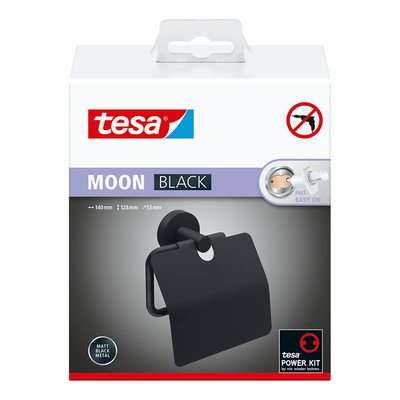 Tesa 1073528 - Porte-rouleau papier toilette noir lune avec couvercle noir | 1 pièce