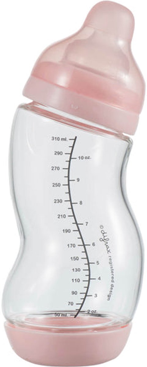 Biberon Difrax verre naturel - 310 ml - rose - 1 pièce - s-biberon - anti-colique