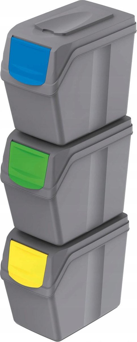 Poubelles de tri des déchets Prosperplast - 3 pièces - gris - 20 l par unité - poubelle - tri des déchets