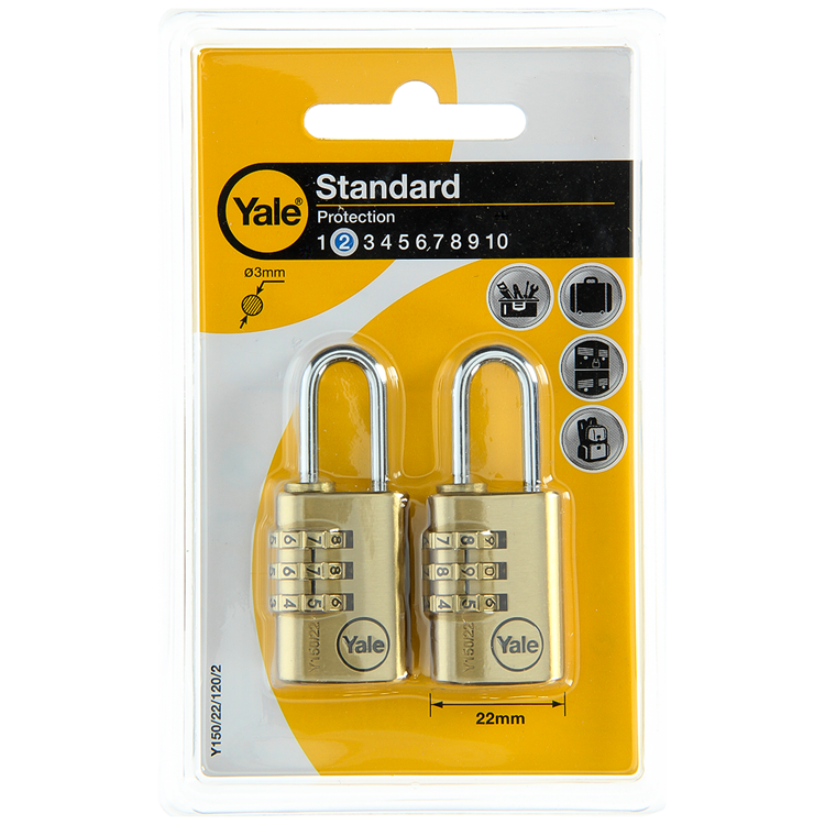 Yale 1060493 - 2 cadenas à code 22mm laiton | 3 pièces