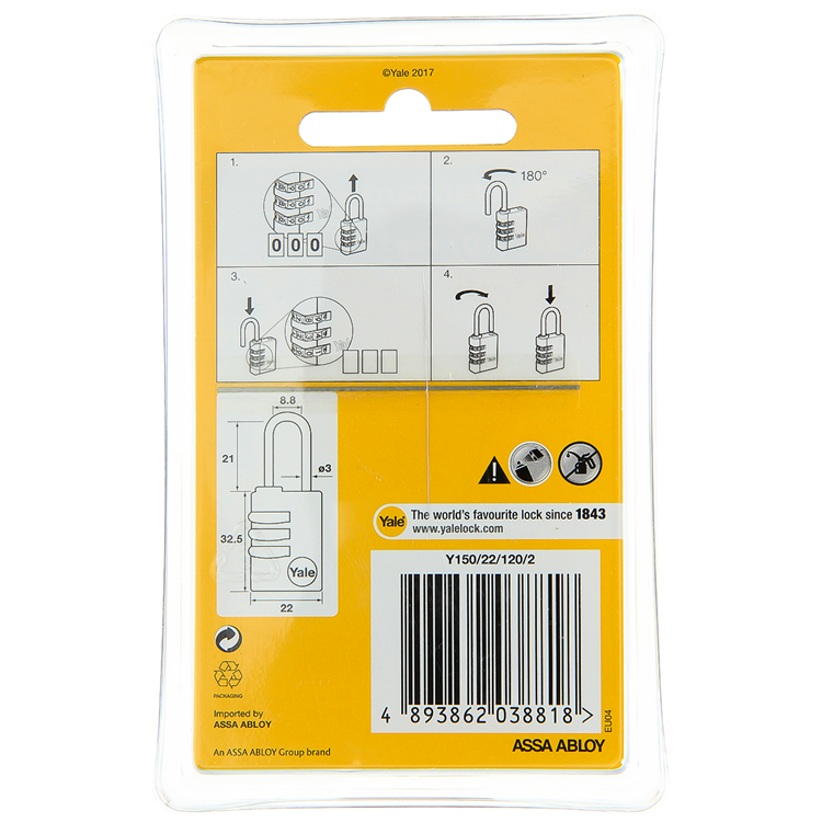 Yale 1060493 - 2 cadenas à code 22mm laiton | 3 pièces