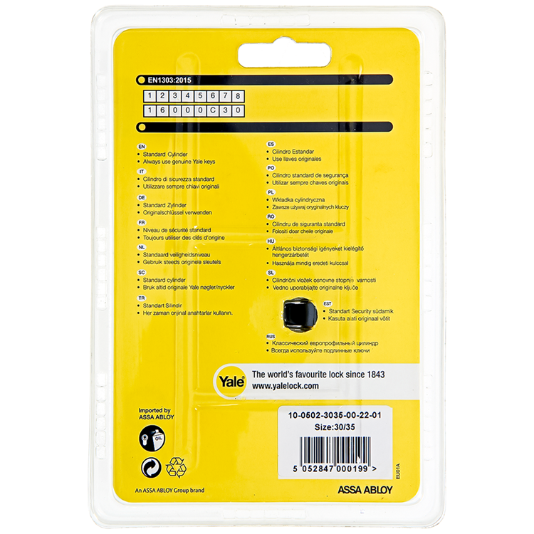 Yale 1060546 - cylindre profilé 500 mv 65mm (30 35) | 2 pièces