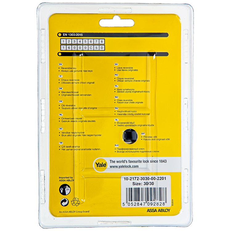 Yale 1060525 - cylindre profilé 2100 mv 60mm (30 30) | 2 pièces