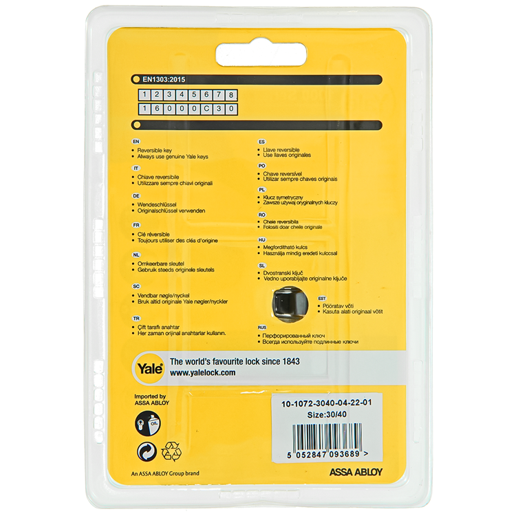 Yale 1060535 - cylindre profilé 1000 mv 70mm (30 40) | 2 pièces