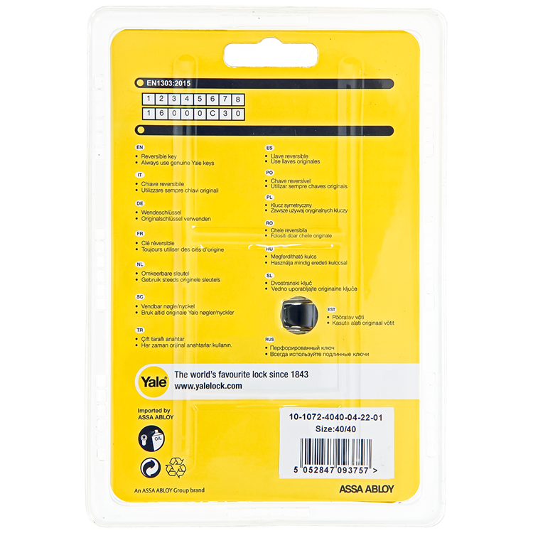 Yale 1060542 - cylindre profilé 1000 mv 80mm (40 40) | 2 pièces