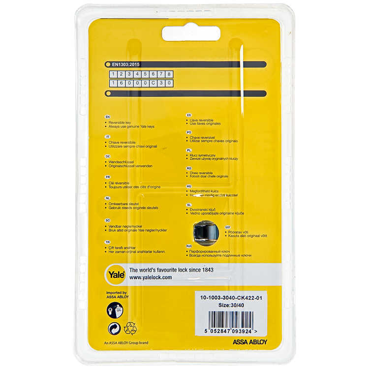 Yale 1060538 - cylindre à bouton 1000 mv 70mm (30 40) | 2 pièces