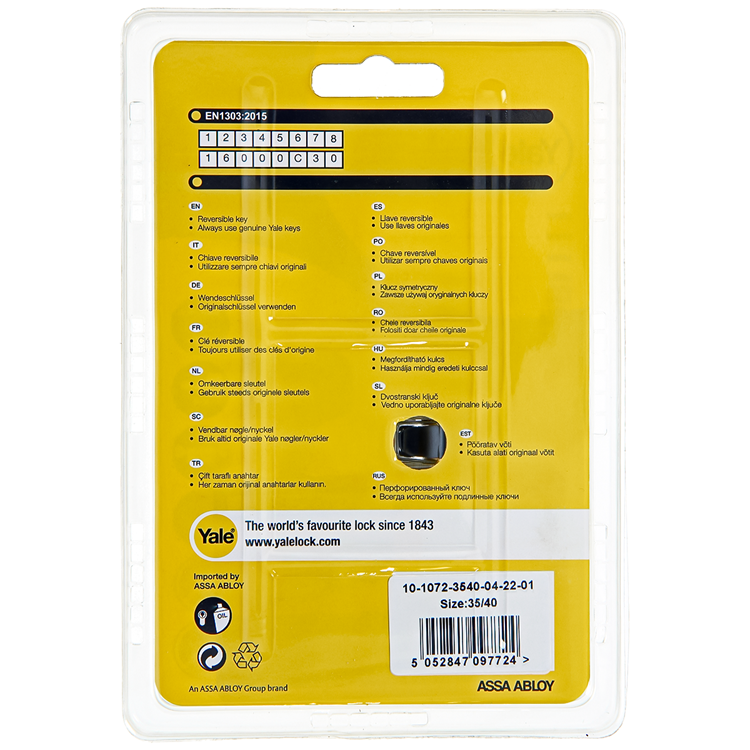 Yale 1060539 - cylindre profilé 1000 mv 75mm (35 40) | 2 pièces