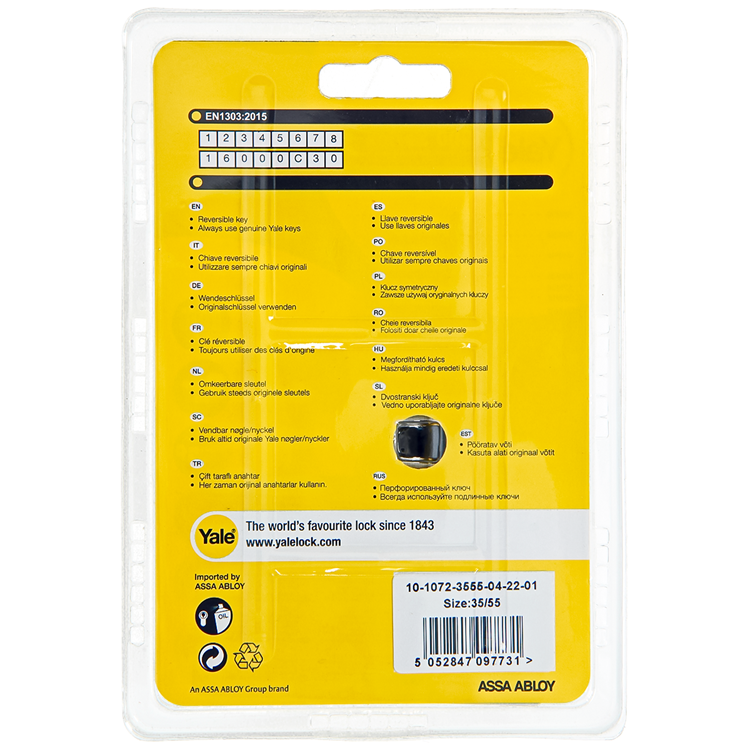 Yale 1060541 - cylindre profilé 1000 mv 90mm (35 55) | 2 pièces