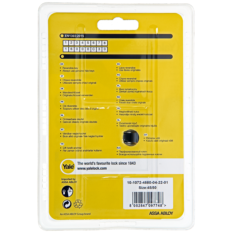 Yale 1060544 - cylindre profilé 1000 mv 95mm (45 50) | 2 pièces