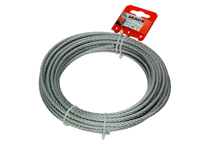 Mack 1015816 - câble en acier galvanisé 6x19 10m 5mm largeur 250 kg din en 12385-4 | 5 pièces