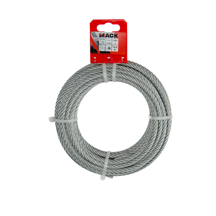 Mack 1015817 - câble en acier galvanisé 6x19 10m 6mm largeur 350 kg din en 12385-4 | 5 pièces