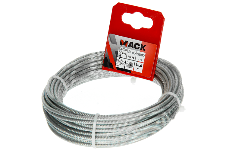 Mack 1015195 - câble acier gaine PVC 6x7 10m 2-3mm largeur 45 kg din en12385-4 | 5 pièces
