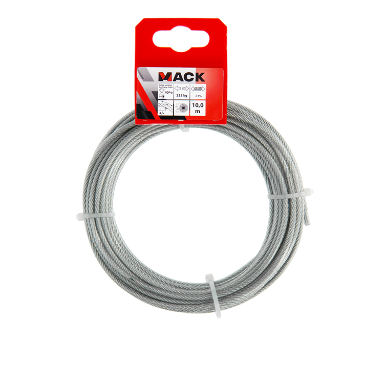 Mack 1015195 - câble acier gaine PVC 6x7 10m 2-3mm largeur 45 kg din en12385-4 | 5 pièces