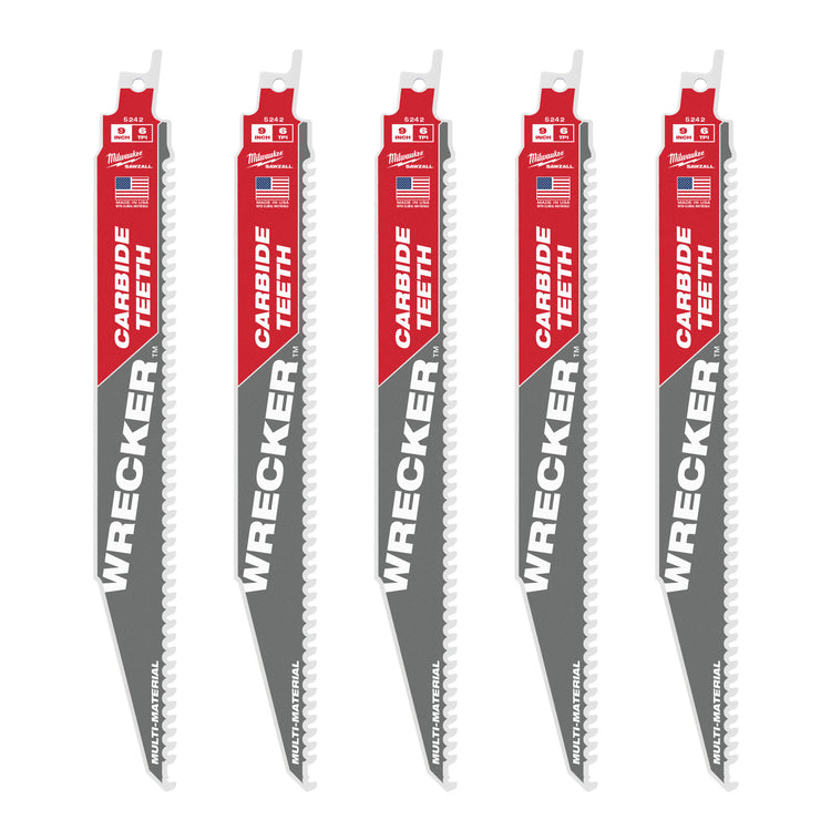 Milwaukee multi-matériaux : lames de démolition dentelées en carbure Heavy Duty Wrecker™ | dépanneuse tct 230 mm x 6 tpi | 5 pièces - 48475542